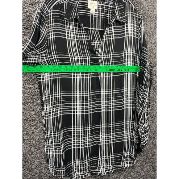 St John's Bay Popover Shirt Women Large Black White Windowpane Check Side Button - Picture 13 of 16